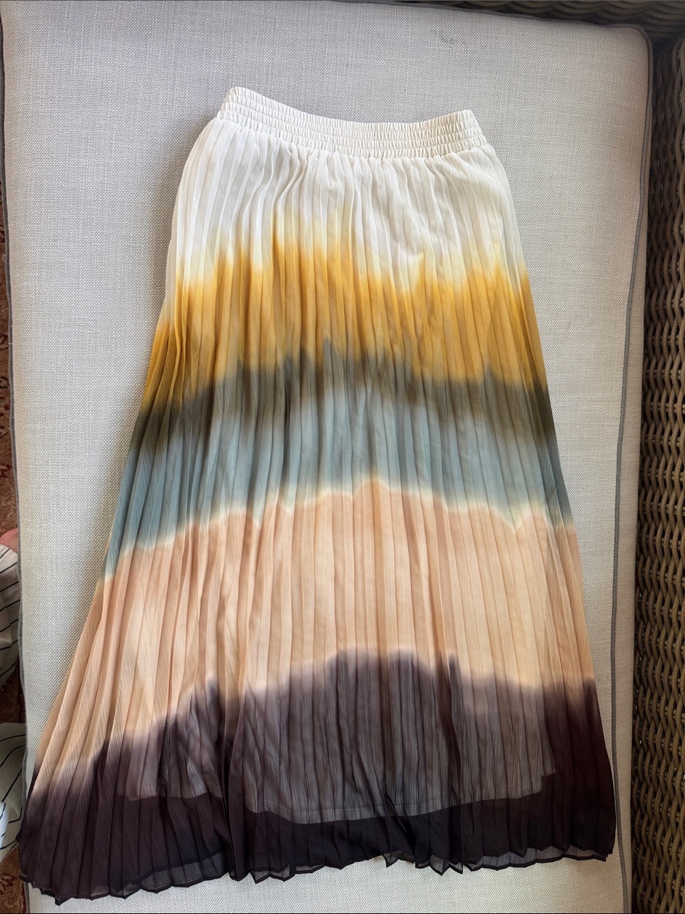 Pleated Ombre Maxi Skirt in Cream, Mustard & Peach